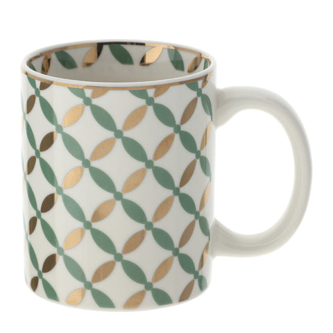 Hervit Set of two green/gold porcelain mugs "Vlk design" 8x10 cm