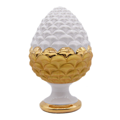 SBORDONE Pine cone with lucky charm decoration PROSPERITA golden porcelain H14