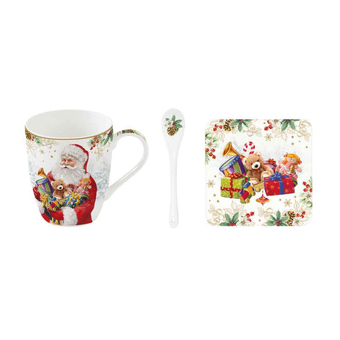 Easy Life Set Mug avec cuillère et dessous de verre "Santa is Coming" 350 ml