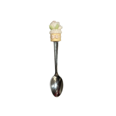 I DOLCI DI NAMI Metal spoon with cake decoration with flower and pink bow 16 cm