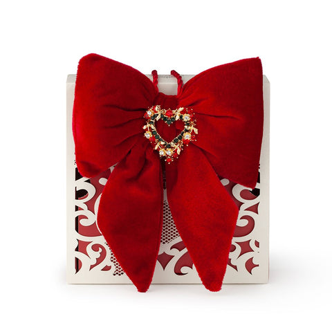 HERVIT Fiocco con cuore decoro natalizio da appendere velluto rosso 14x18 cm