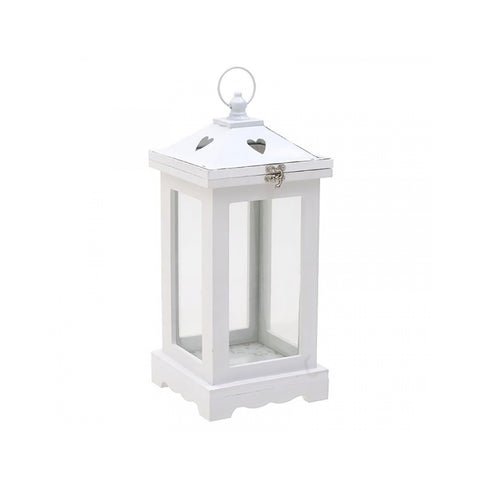 INART White wooden lantern with hearts 15x15x33 cm 3-70-739-0016
