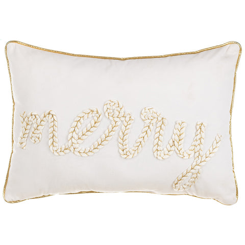 Blanc Mariclò Christmas decorative cushion in white cotton with phrase 49x34 cm