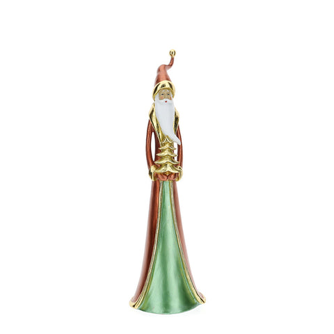 HERVIT Figurine Père Noël slim idée cadeau en résine rouge et doré 50 cm