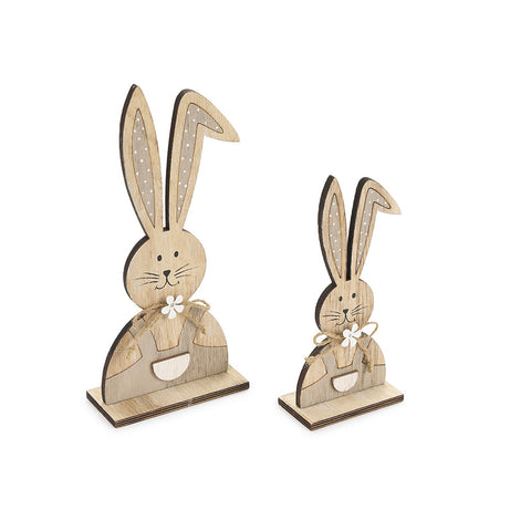FABRIC CLOUDS Ensemble de deux lapins avec décoration de Pâques en bois fleur Clarissa