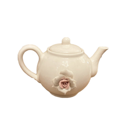 AD REM COLLECTION Teapot with pink flower in white porcelain 16x16x22 cm