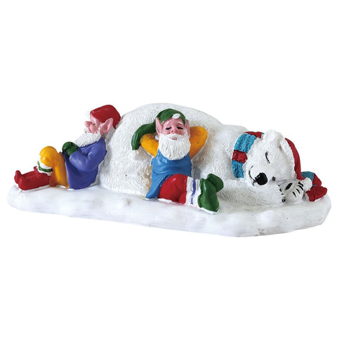 LEMAX Elfi con orso polare statuina villaggio di Natale poliresina 9,5x4,5x3 cm