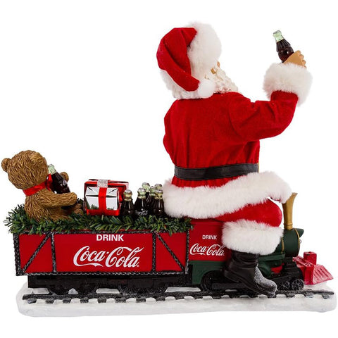 Kurt S. Adler Santa Claus on Coca Cola train figurine with LED lights