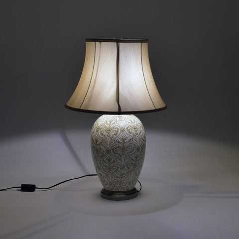 INART Lampada da tavolo ceramica bianco e beige con cappello tessuto 40x40x60 cm