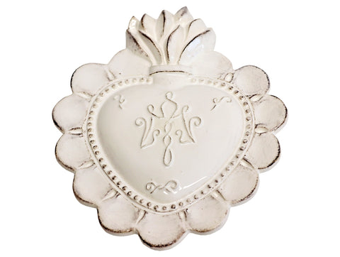 VIRGINIA CASA Small flame heart "EXVOTO" in white ceramic 18x15cm K176OR-2@B