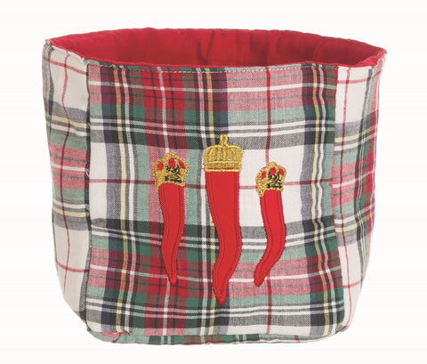 BLANC MARICLO' Red tartan bread basket in cotton 15 cm a29811