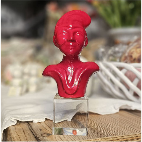 SHARON Pulcinella in porcellana rossa su cubo Made in Italy H18xD9 cm