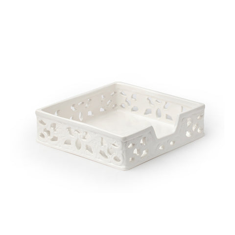 HERVIT White ceramic square napkin holder with perforated decoration 20x20x6 cm