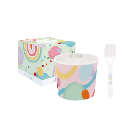 EASY LIFE Coupe à glace en porcelaine avec cuillère GOOD VIBES 4 variantes Ø8,5x7cm