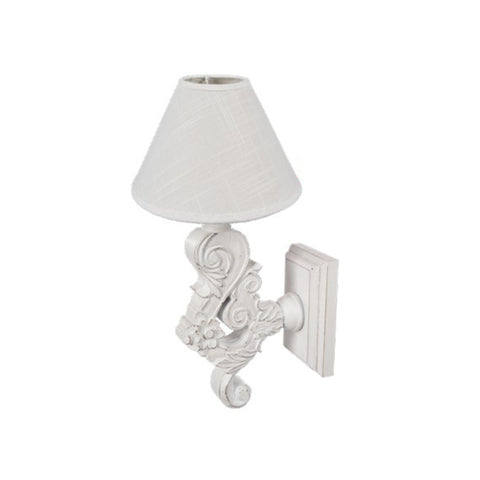 COCCOLE DI CASA Indoor wall sconce lamp with white hood in wood and "DOROTHY" fabric, Shabby Chic vintage antique effect 10x20x35cm