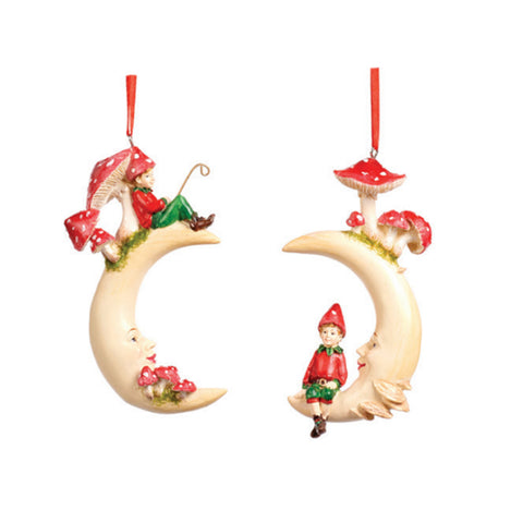 GOODWILL Addobbo da appendere luna con elfo Natale 2 varianti resina rosso 13 cm