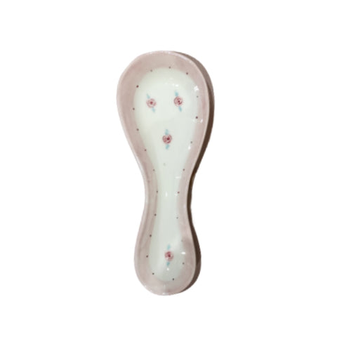 NALI' SHABBY white porcelain spoon rest with pink flowers 22x9X3 cm 9323
