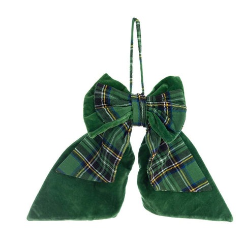 BLANC MARICLO Decorative bow outside the door Christmas Scottish green cotton 25x40