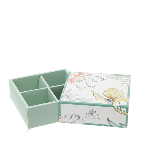 HERVIT Box Cardboard container BLOSSOM green 14,5x14,5xH5 cm