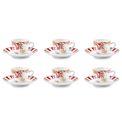 Fade Set 6 coffee cups with saucer in porcelain with "Lagoon" Glamor corals 100 ml