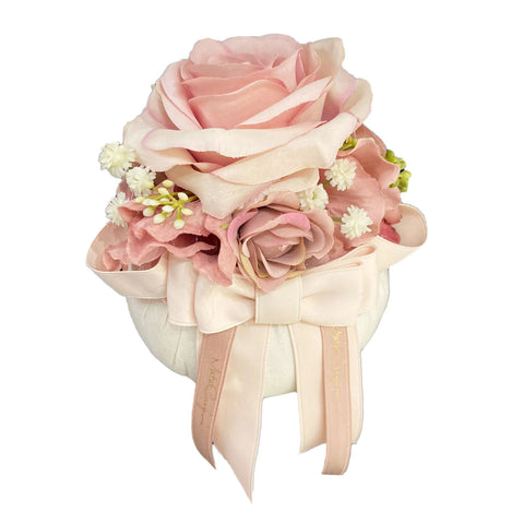 MATA CREAZIONI Pouf mignon decoro floreale con rose cotone bianco rosa Ø10 H13cm