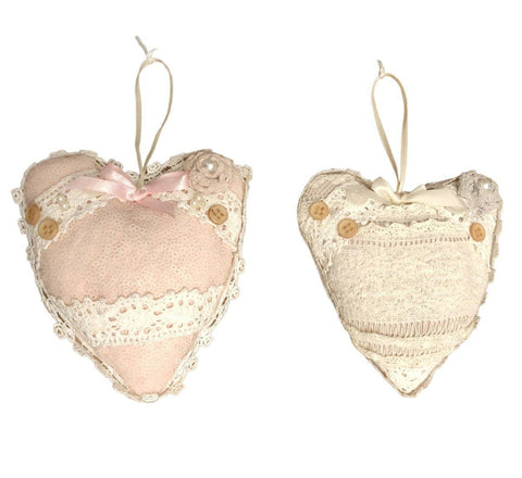 CUDDLES AT HOME Christmas heart to hang embroidered with bow two variants Ø11 cm