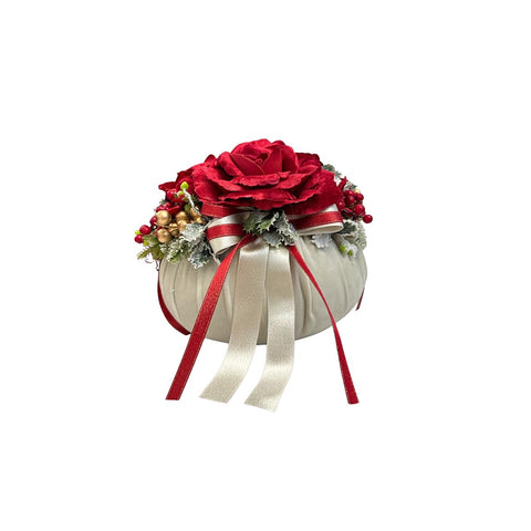 FIORI DI LENA Velours Schtroumpf 2 roses veloutées ruban noeuds pin et baies blanc Ø24 cm