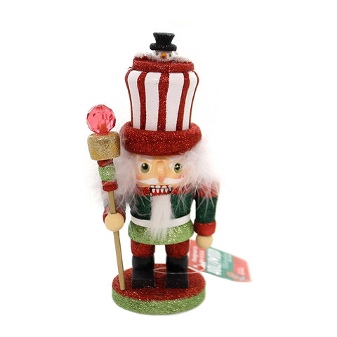 KURTADLER Statuina schiaccianoci con glitter e cappello natalizio legno H19 cm