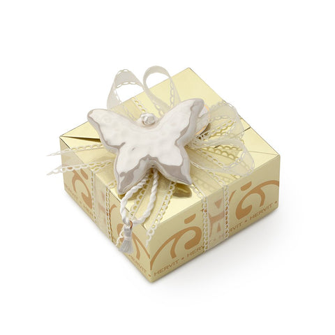 HERVIT Boîte boîte de faveur en or carat avec papillon 11x11x5,5 cm 28062
