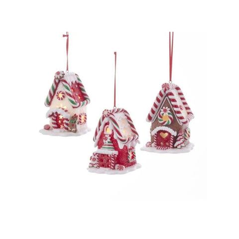 Kurt S. Adler Gingerbread houses with lights to hang for Christmas tree 3 variants h10 cm