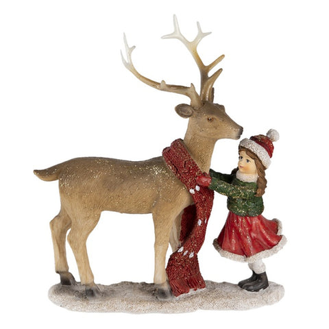 CLAYRE E EEF Decorazione addobbo natalizio bambina con renna e sciarpa 18x8x21cm