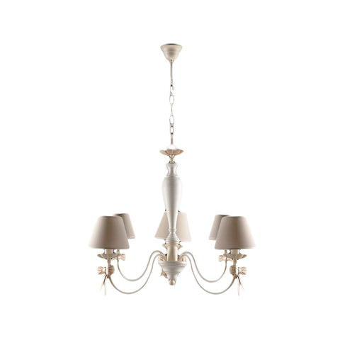 BRULAMP Chandelier 5 lights with lampshades and ivory wooden flakes decoration Ø75 H55 cm