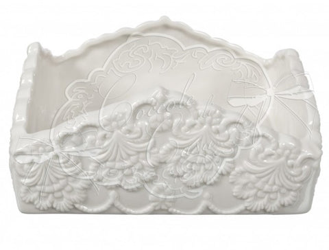 CÂLINS À LA MAISON Porte-serviettes carré en céramique blanche avec griffonnages Shabby Chic "Daphné" 20x20x10 cm