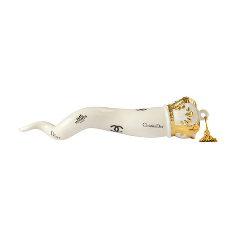 SBORDONE Royal horn in white porcelain with logos and golden tassel 2 variants (1pc)