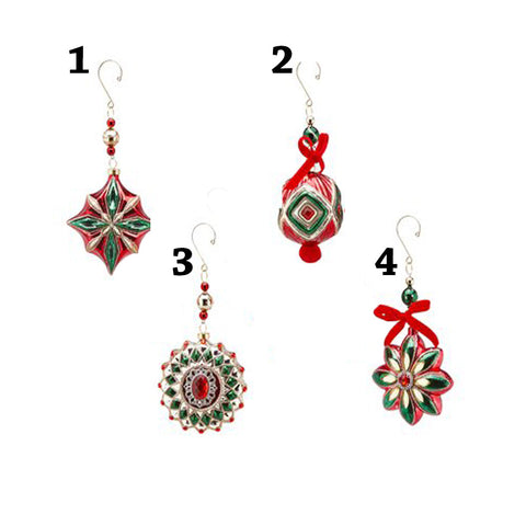 Boule de Noël EDG avec différentes décorations 4 variantes diverses formes en verre vert rouge H 21 cm