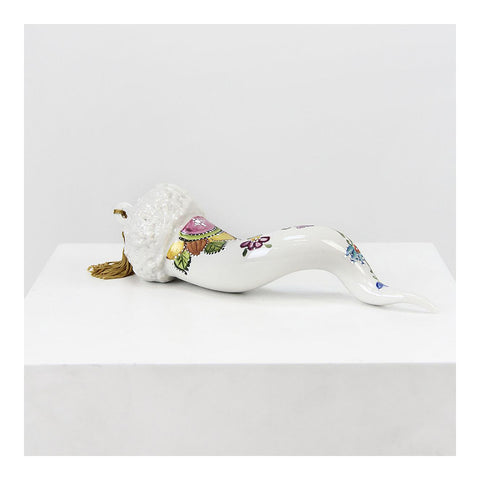 SBORDONE Corne porte-bonheur en porcelaine blanche avec fleurs H25 cm CR51/2