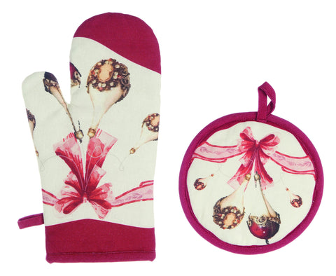 BLANC MARICLO' Oven glove and pot holder set for Christmas 18x32 cm A29723