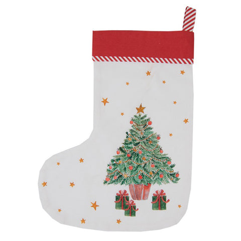 Clayre &amp; Eef Christmas decorations white Christmas stocking with tree 30x1x40 cm