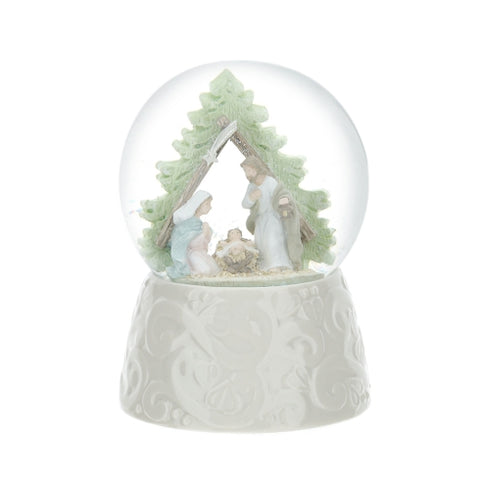 Hervit Water/snow globe Holy family base in white porcelain 6.5xh10 cm