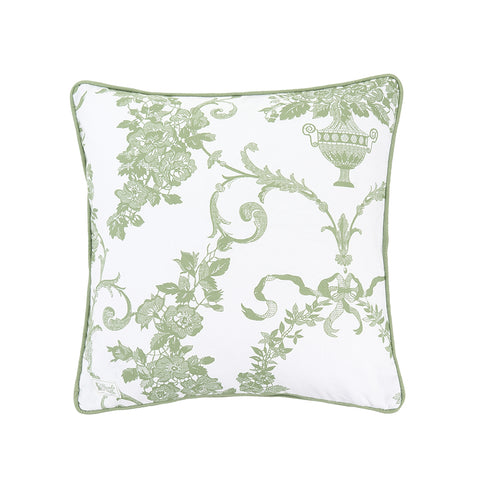 NUVOLE DI STOFFA Cuscino arredo decorativo con fiori bianco / verde in cotone, Shabby Chic Chloe 40x40 cm
