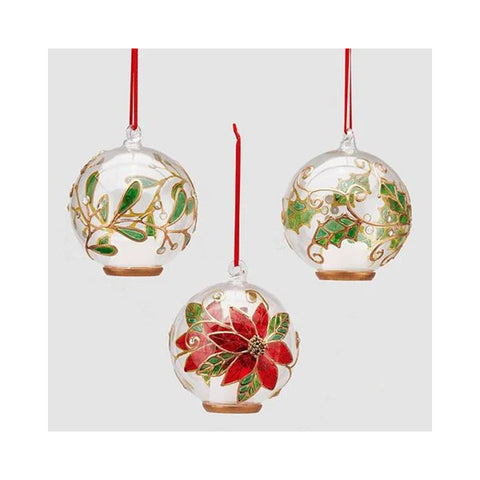 EDG Enzo de Gasperi Palla di Natale con LED, sfera per albero in vetro con decoro D12 cm 3 varianti (1pz)