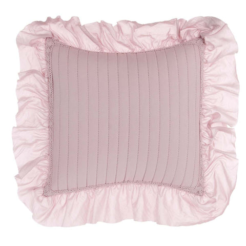 BLANC MARICLO' Coussin carré en polyester rose poudré avec volant en dentelle 40x40 cm