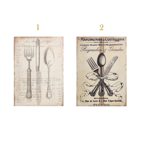 FABRIC CLOUDS Framework Canvas kitchen wooden with vintage cutlery, Belle Epoque Shabby Chic 2 variants