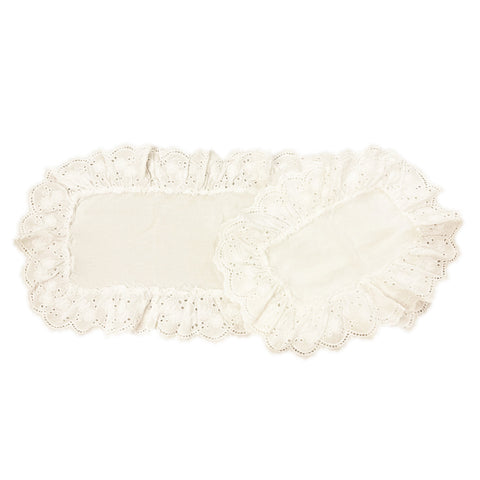 OPIFICIO DEI SOGNI Tris of white MADELEINE embroidered doilies with san gallo lace