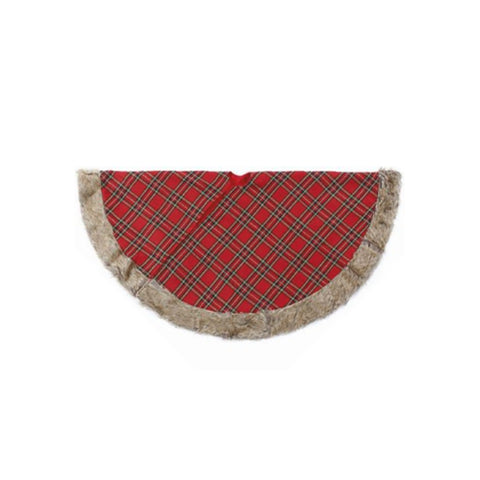GOODWILL Couvre-base de sapin de Noël avec fourrure tartan de laine rouge 122 cm