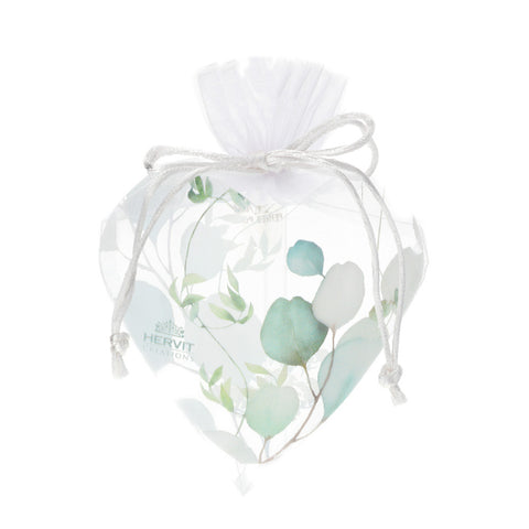 Hervit White organza heart bag with lace "Botanic" 12x17 cm