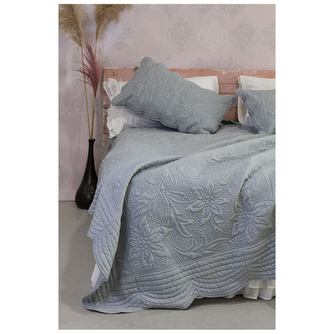 L'ATELIER 17 Boutis single bed, solid color quilt with summer pillowcase in microfibre with "Lily" embossed flowers, Shabby Chic 180x260 cm 4 variants