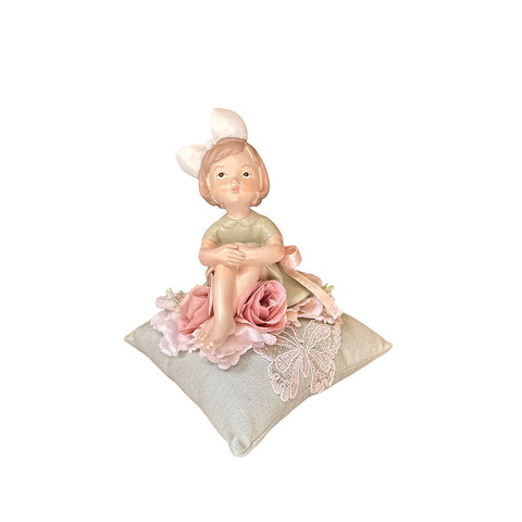 FIORI DI LENA Bambolina statuina in porcellana su cuscino in velluto con applicazioni farfalle in pizzo e strass 100% made in italy H 18 cm