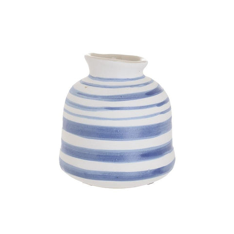 INART White and blue striped ceramic vase Ø11 H13 cm 3-70-663-0287