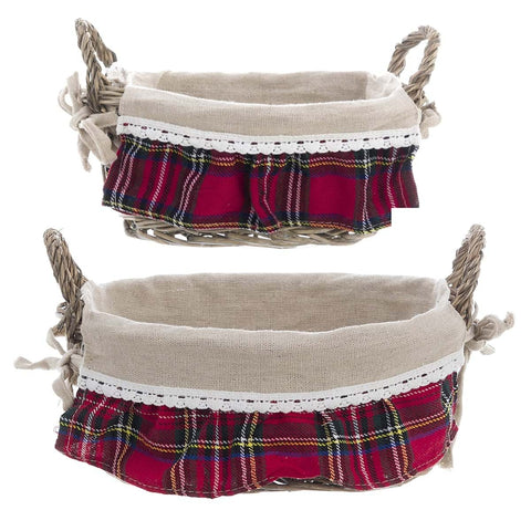 BLANC MARICLO' Set of 2 baskets with handles, containers with red Scottish frill